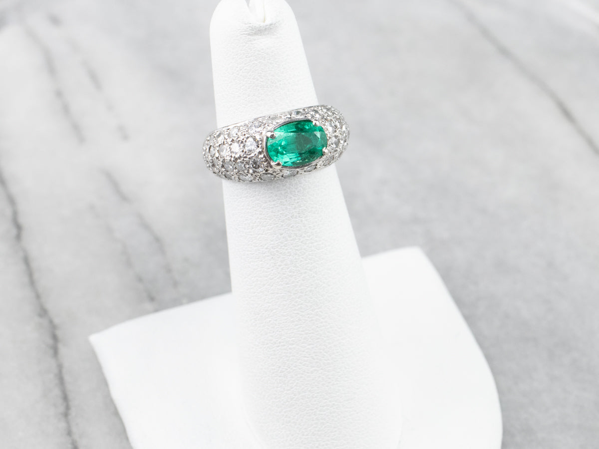Modern Gold Emerald and Diamond Engagement Ring