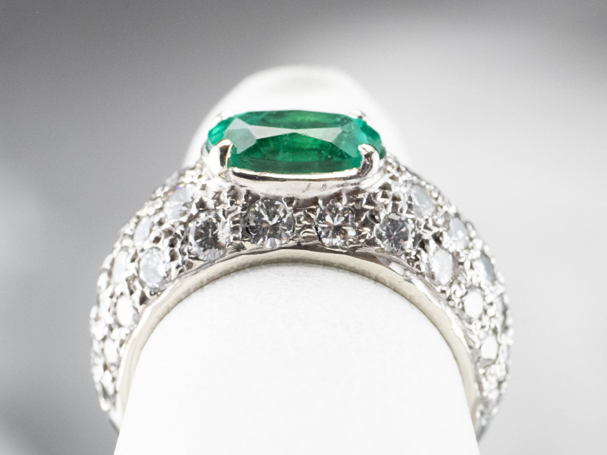 Modern Gold Emerald and Diamond Engagement Ring