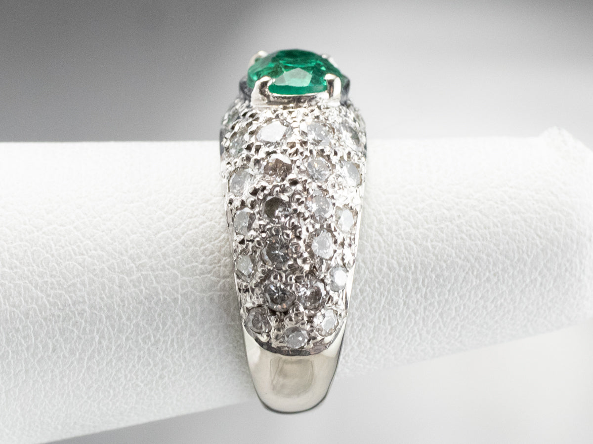 Modern Gold Emerald and Diamond Engagement Ring