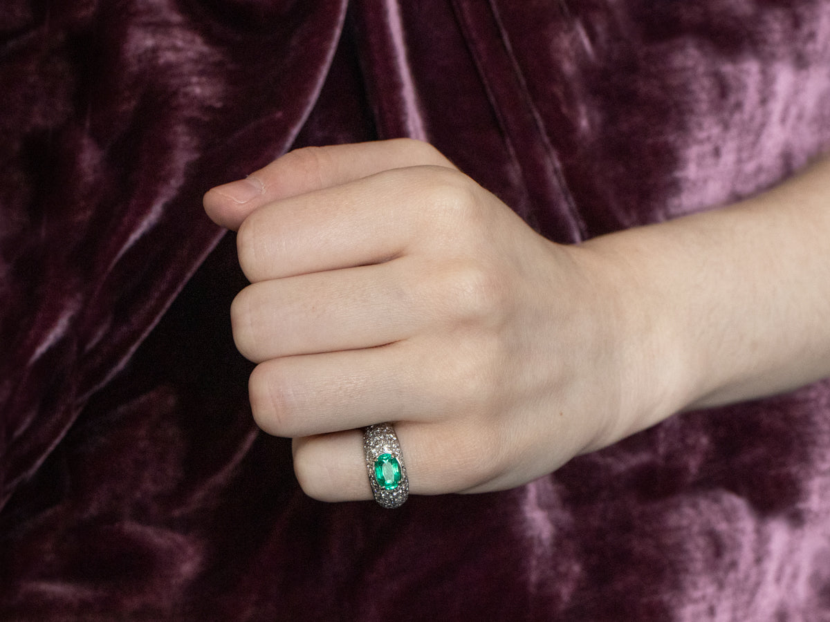 Modern Gold Emerald and Diamond Engagement Ring