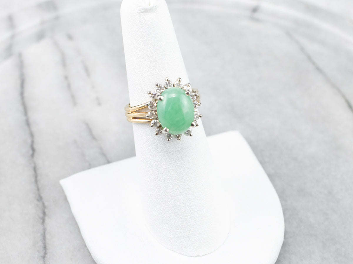 Vintage Jade and Diamond Halo Ring