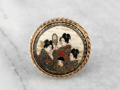 Japanese Geisha Painted Porcelain Ring