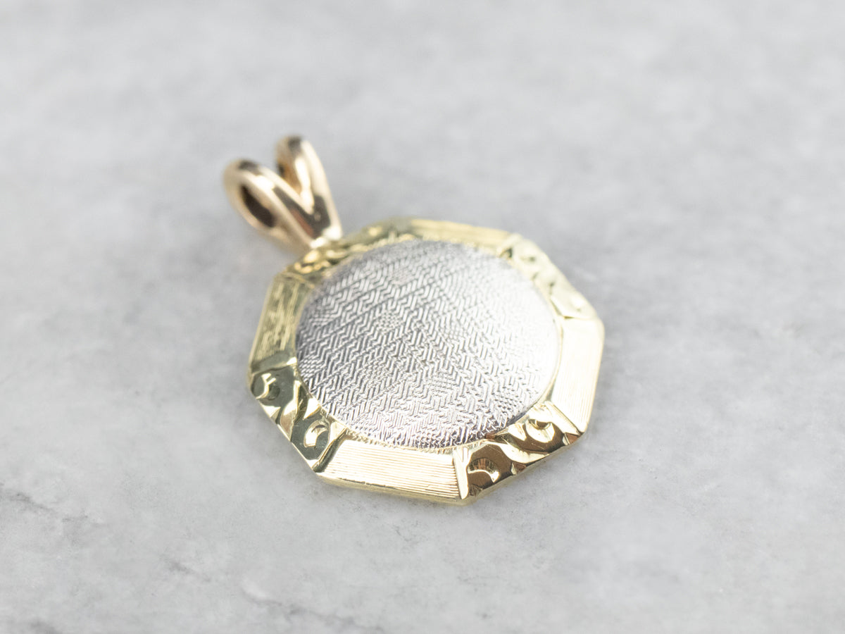 Platinum and Gold Textured Metal Pendant