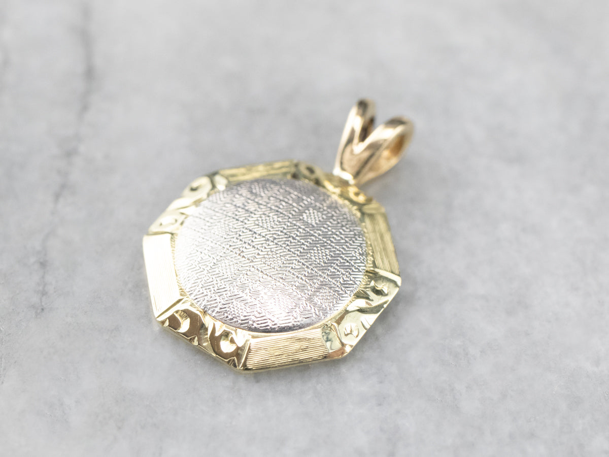 Platinum and Gold Textured Metal Pendant