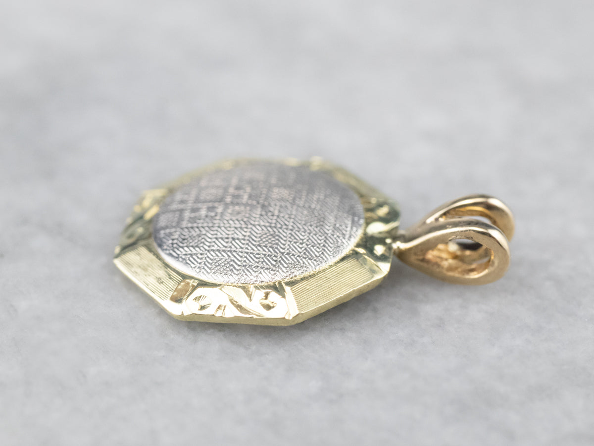 Platinum and Gold Textured Metal Pendant