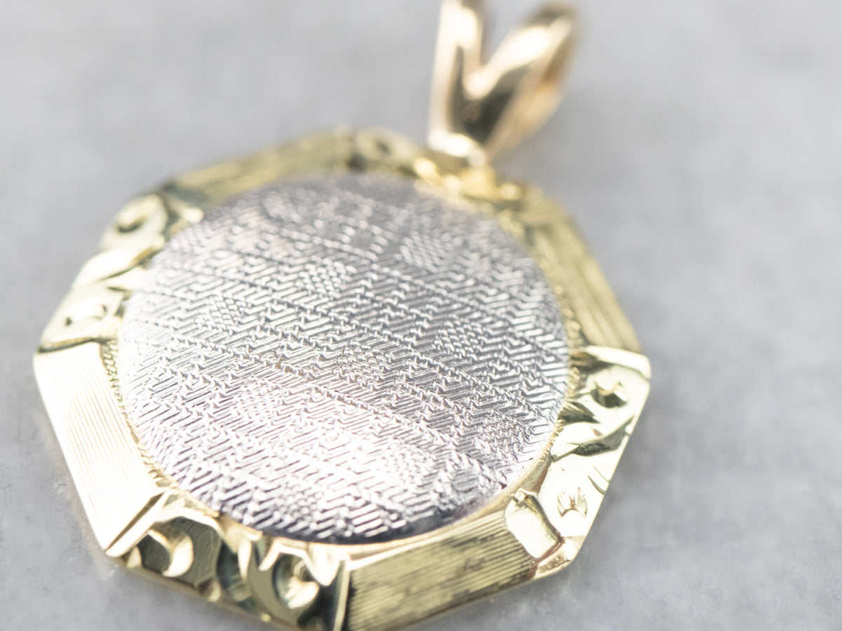Platinum and Gold Textured Metal Pendant
