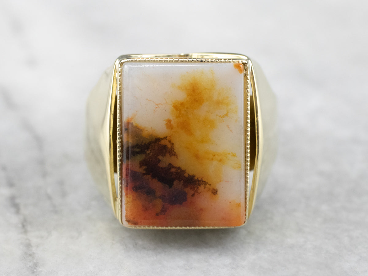 Men's Yellow Gold Agate Statement Ring