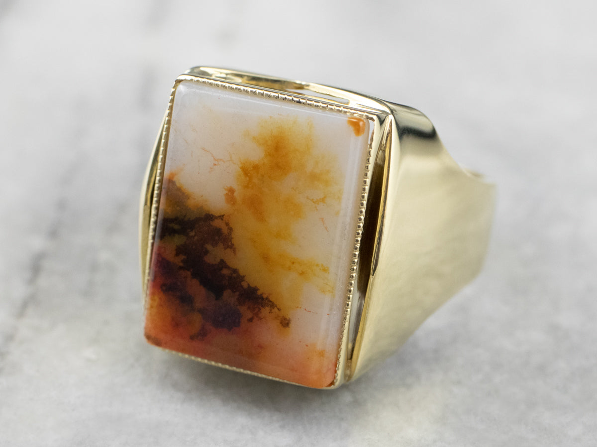 Men's Yellow Gold Agate Statement Ring
