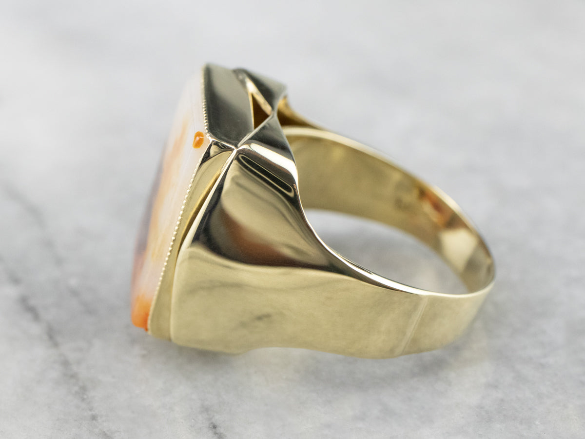 Men's Yellow Gold Agate Statement Ring