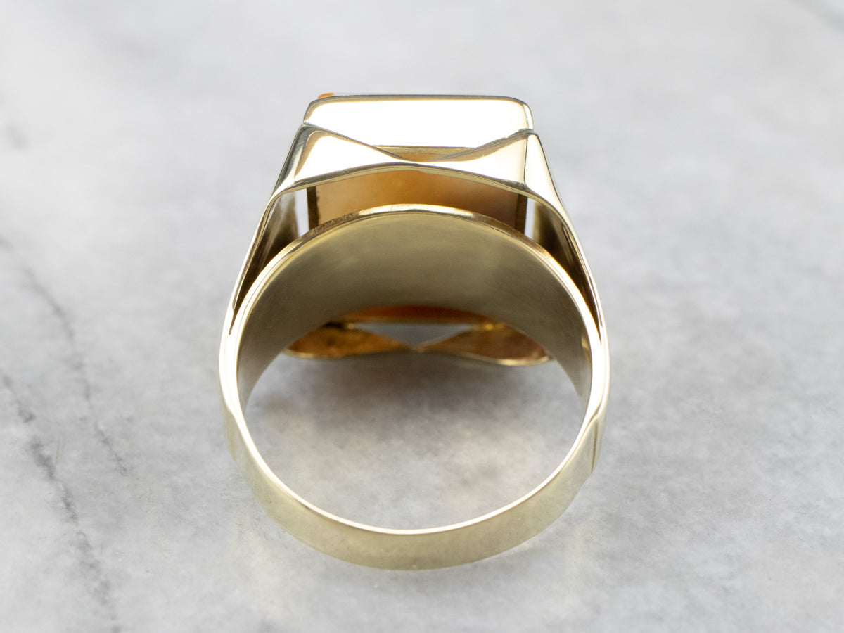 Men's Yellow Gold Agate Statement Ring