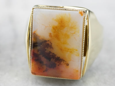 Men's Yellow Gold Agate Statement Ring