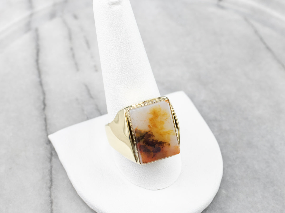 Men's Yellow Gold Agate Statement Ring