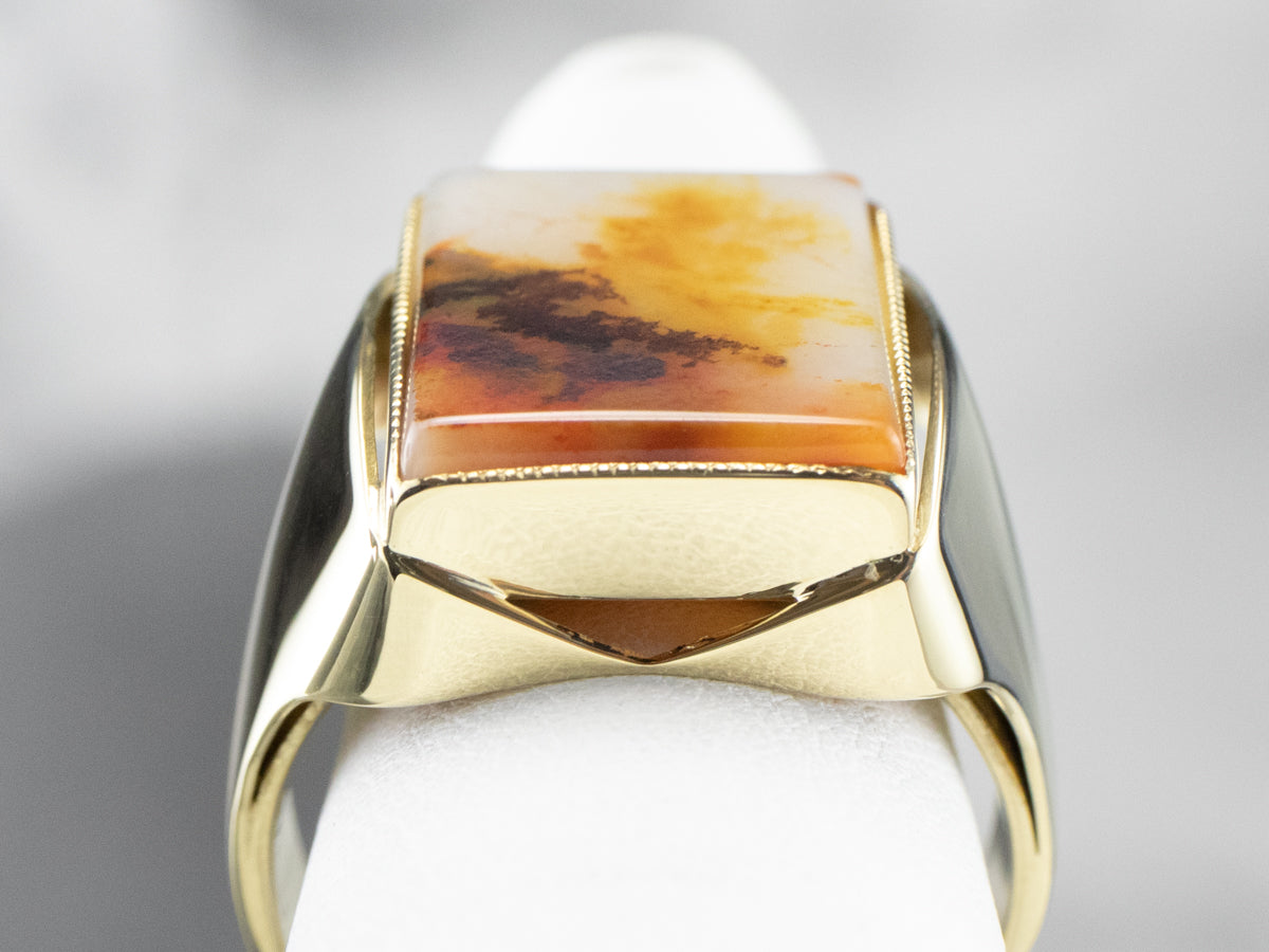 Men's Yellow Gold Agate Statement Ring