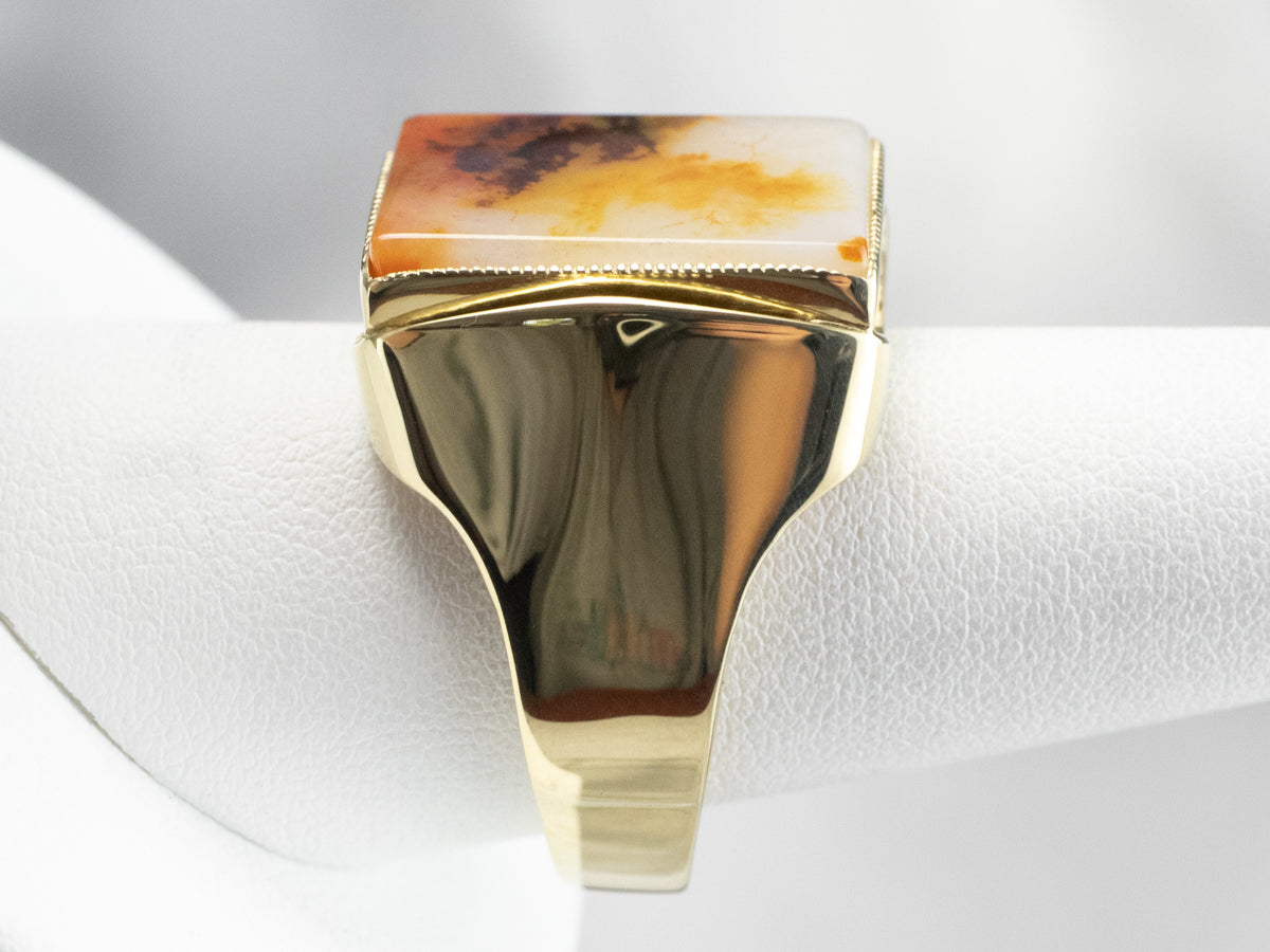 Men's Yellow Gold Agate Statement Ring