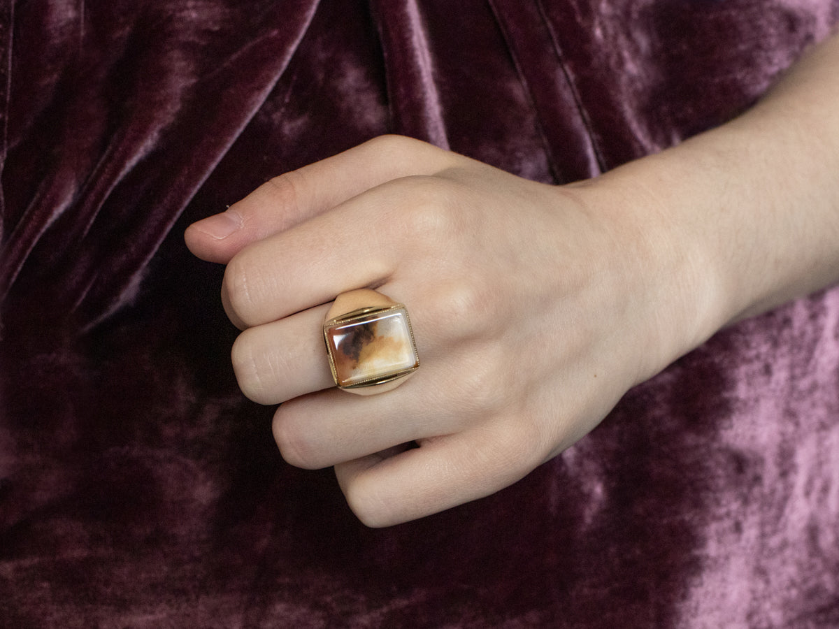 Men's Yellow Gold Agate Statement Ring