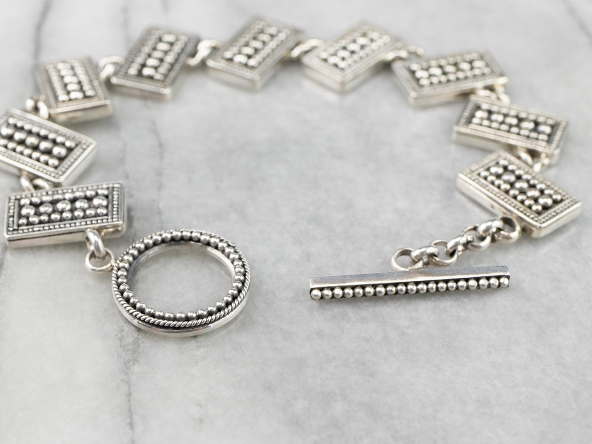 Unisex Sterling Silver Toggle Link Bracelet