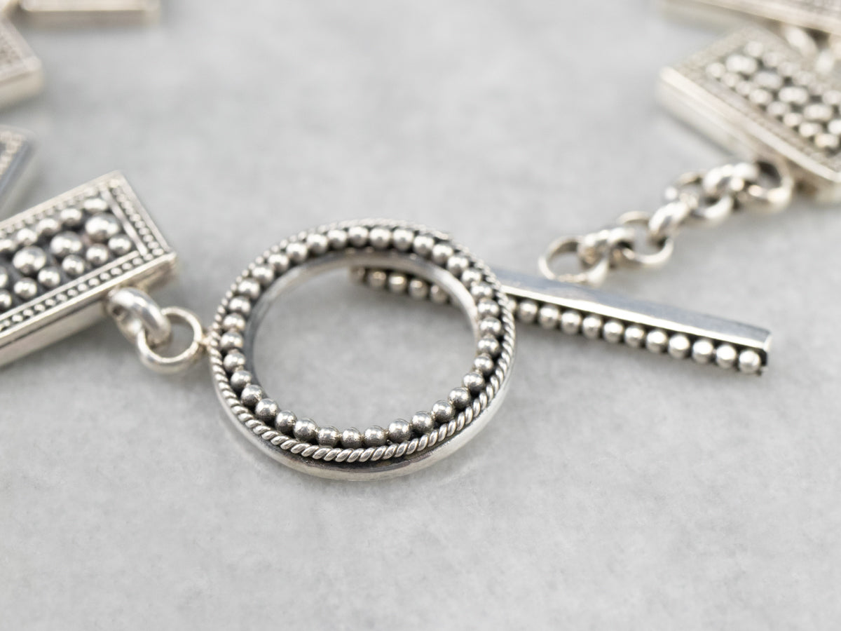 Unisex Sterling Silver Toggle Link Bracelet