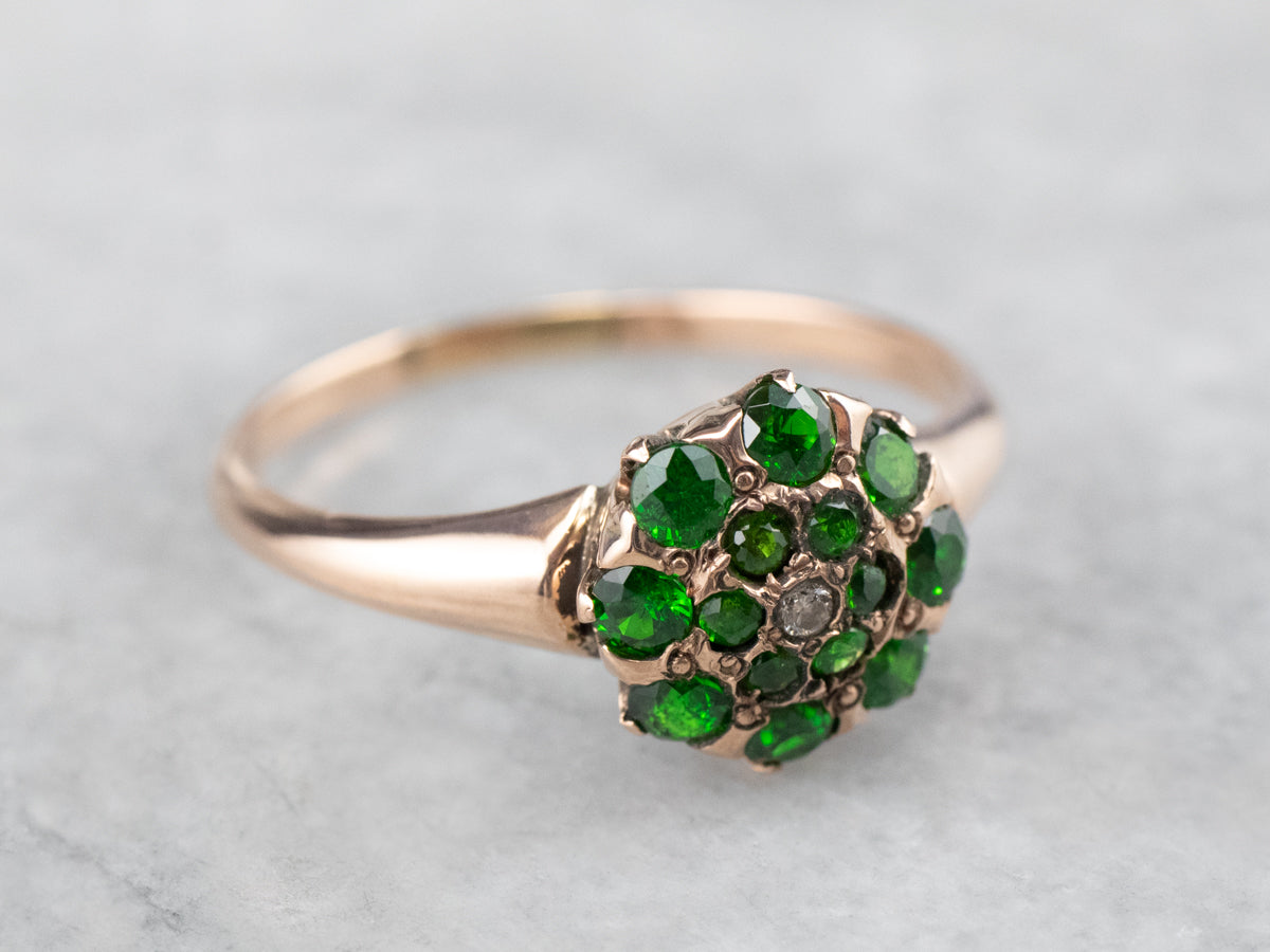 Antique Diamond and Demantoid Garnet Halo Ring