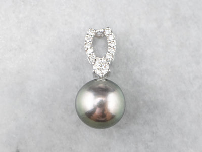 Black Pearl and Diamond 18K Gold Pendant