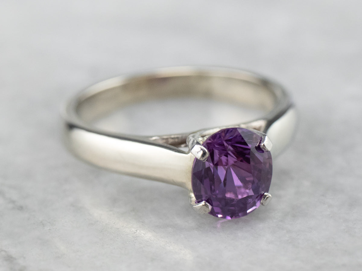 Color Changing Sapphire White Gold Solitaire Engagement Ring