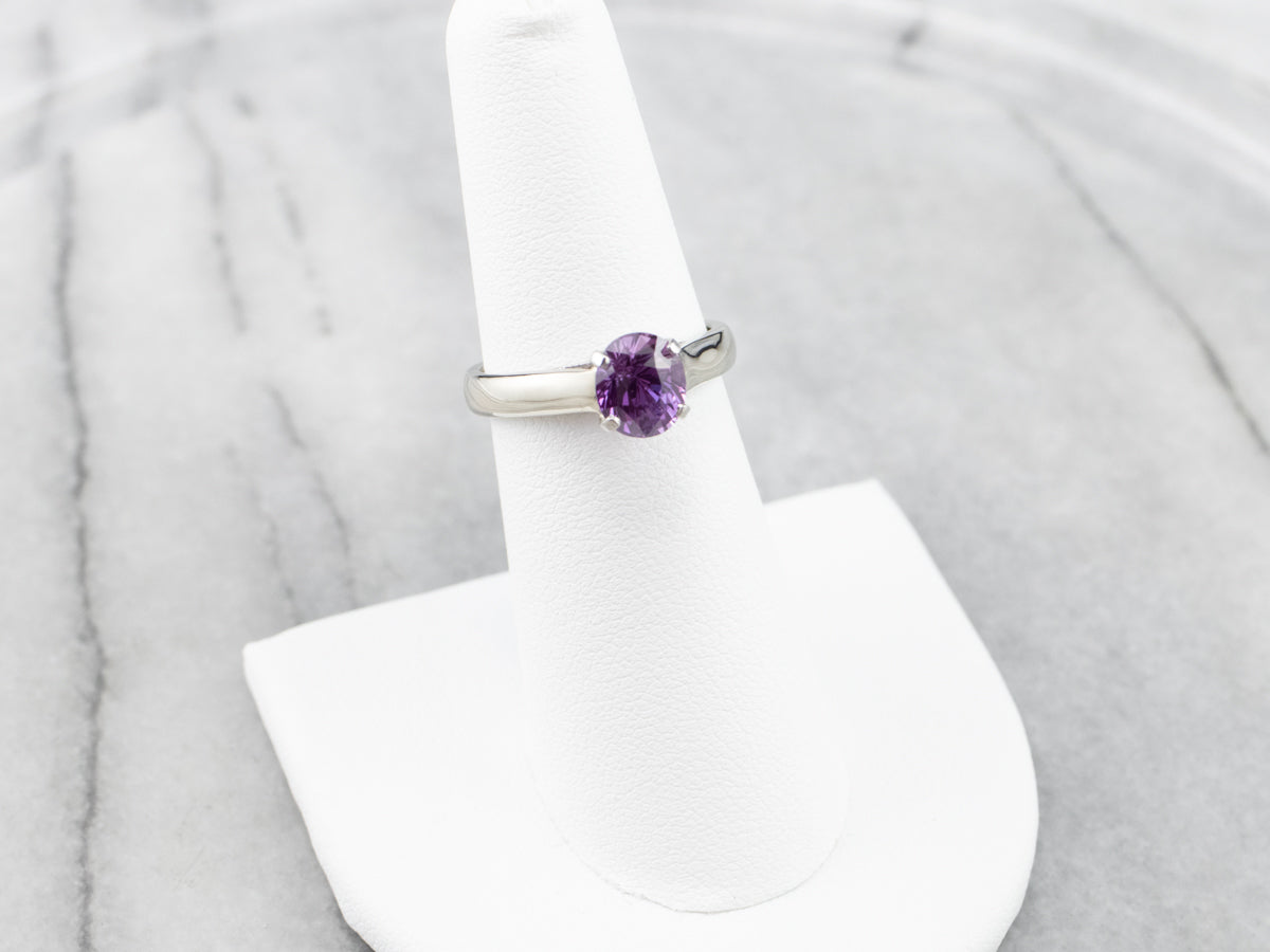 Color Changing Sapphire White Gold Solitaire Engagement Ring