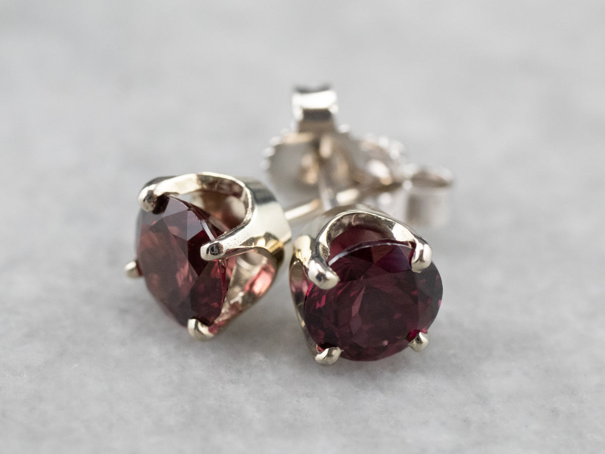 Rhodolite Garnet White Gold Stud Earrings