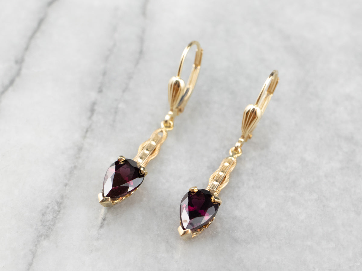 Rhodolite Garnet Gold Bar Drop Earrings