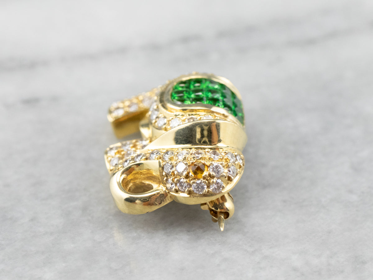 Diamond Tsavorite Garnet Gold Elephant Brooch