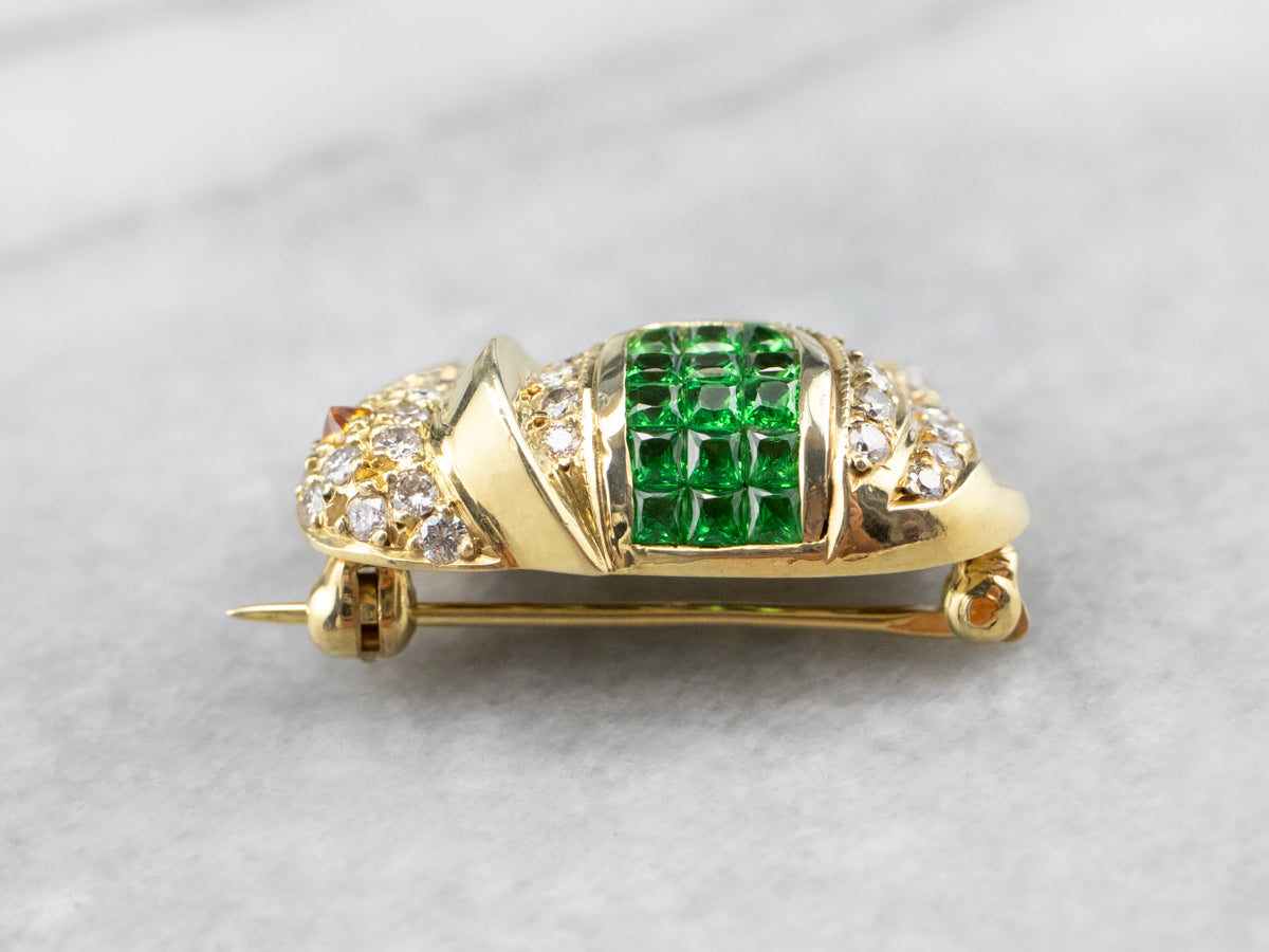 Diamond Tsavorite Garnet Gold Elephant Brooch