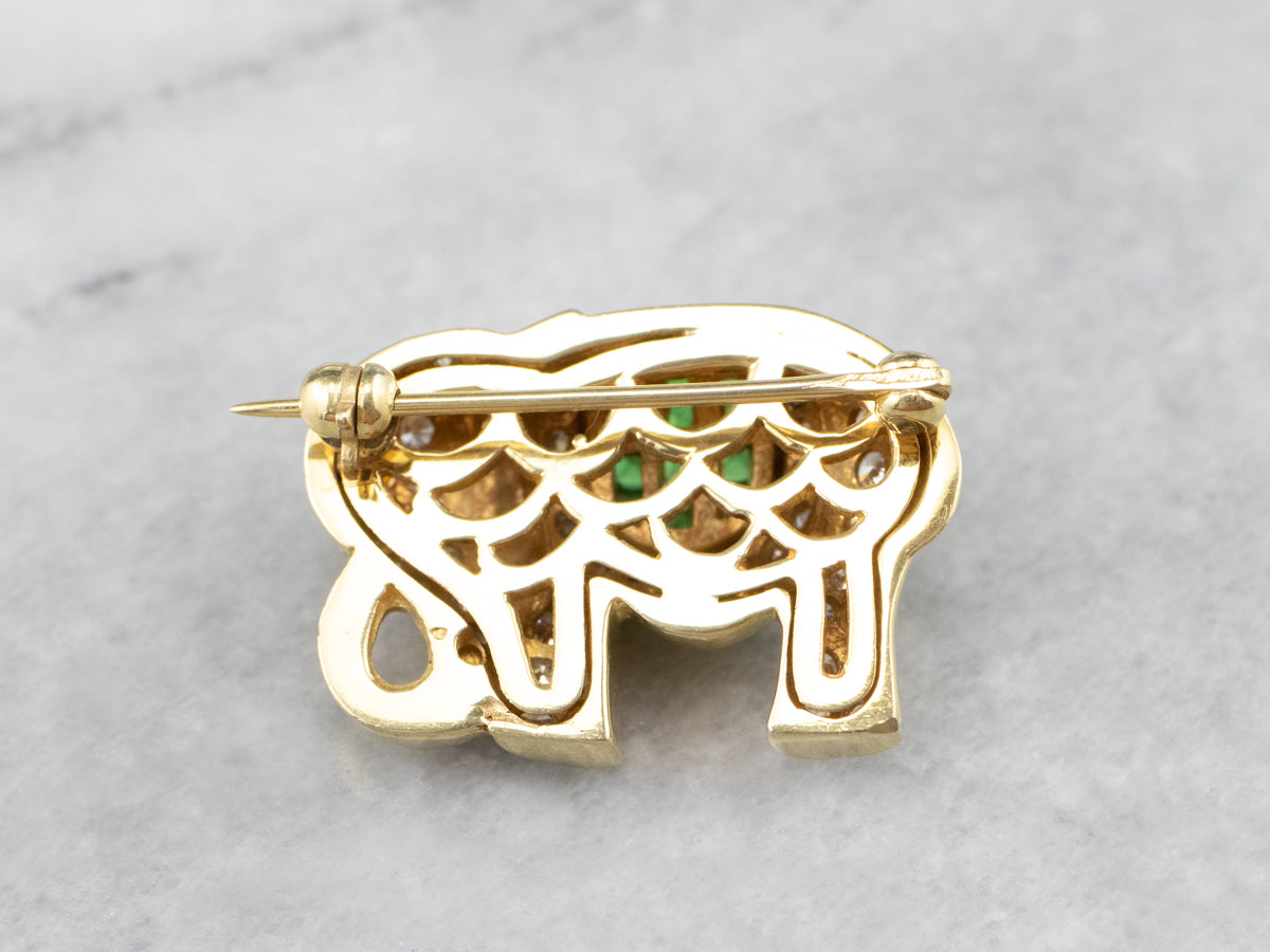 Diamond Tsavorite Garnet Gold Elephant Brooch