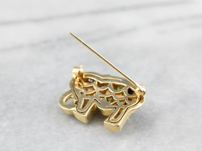 Diamond Tsavorite Garnet Gold Elephant Brooch