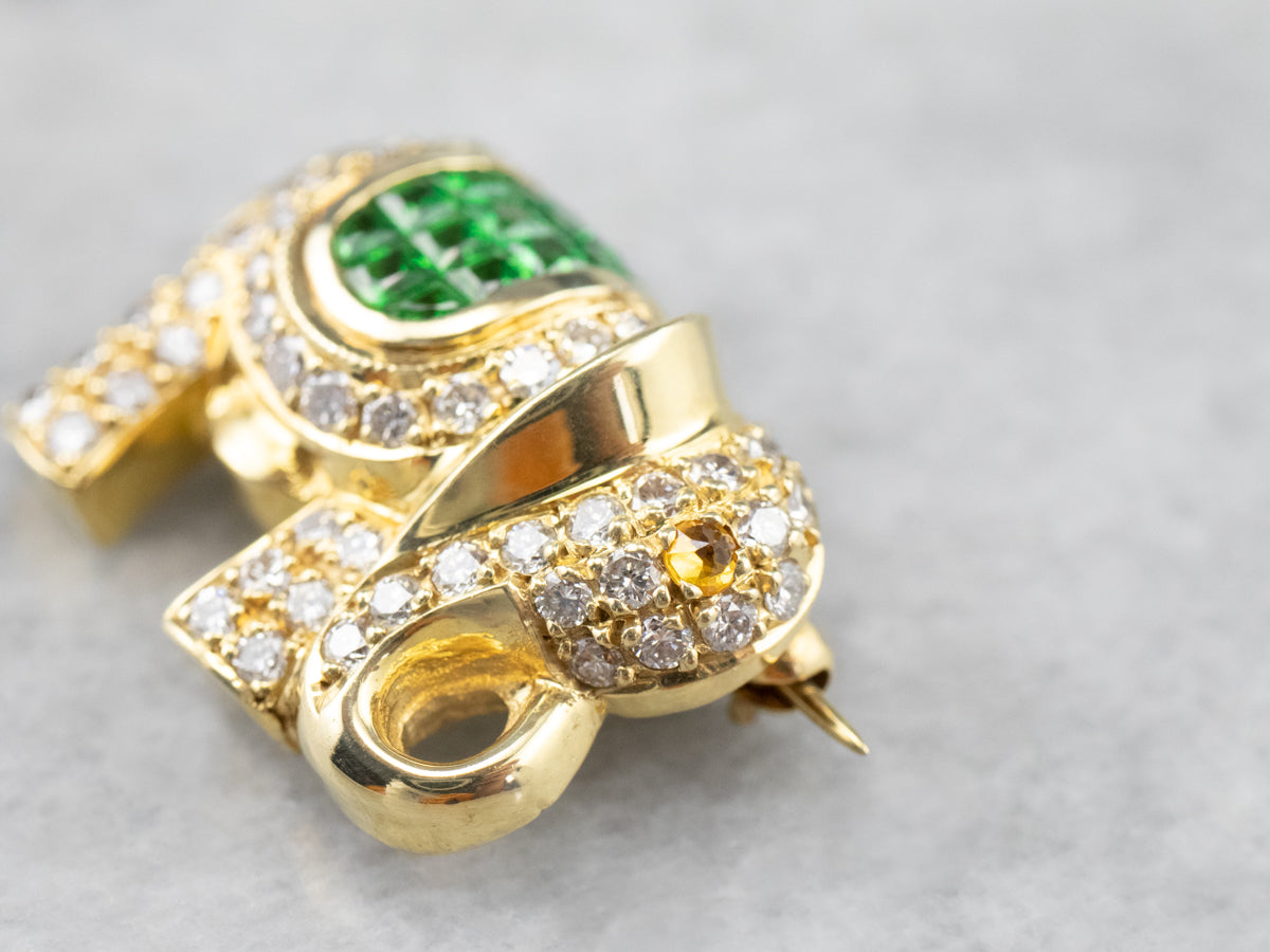 Diamond Tsavorite Garnet Gold Elephant Brooch