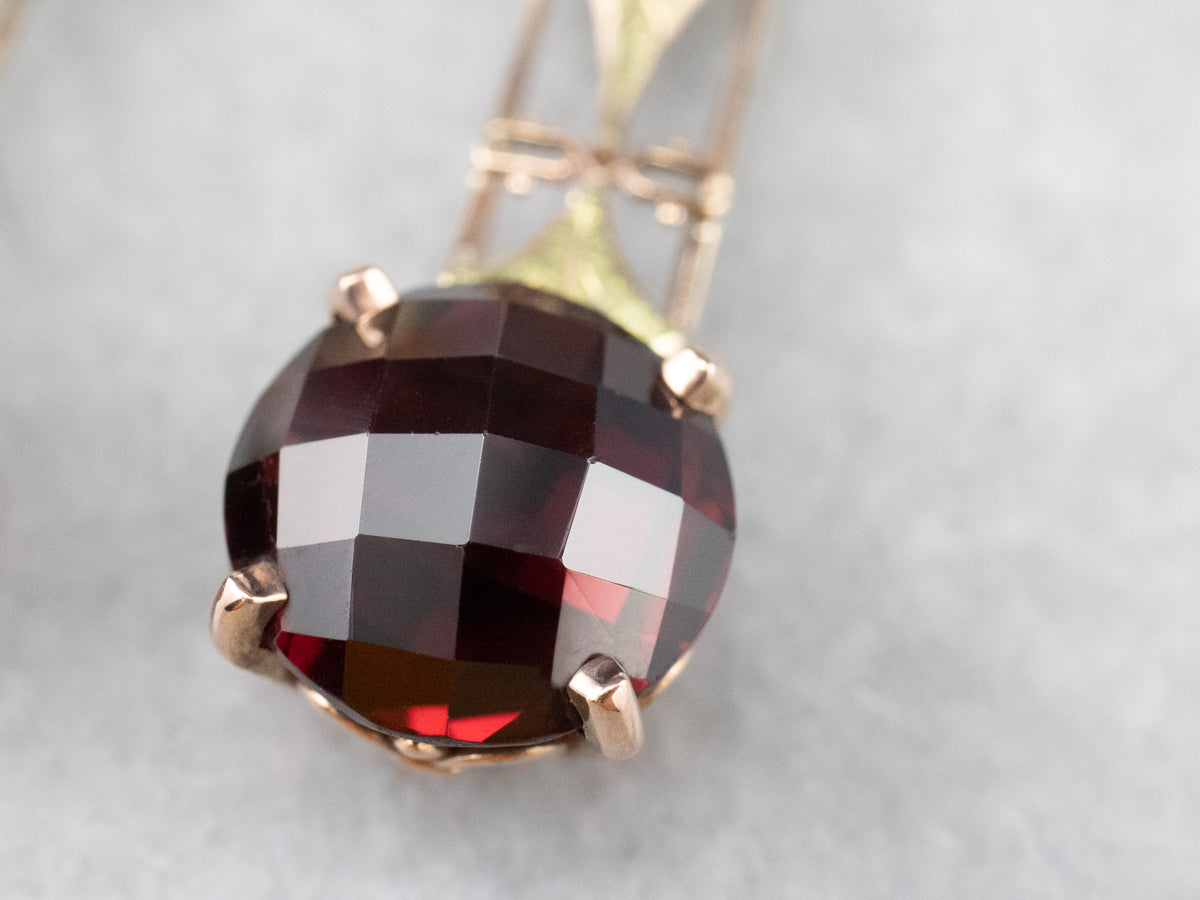 Garnet Gold Filigree Bar Drop Earrings