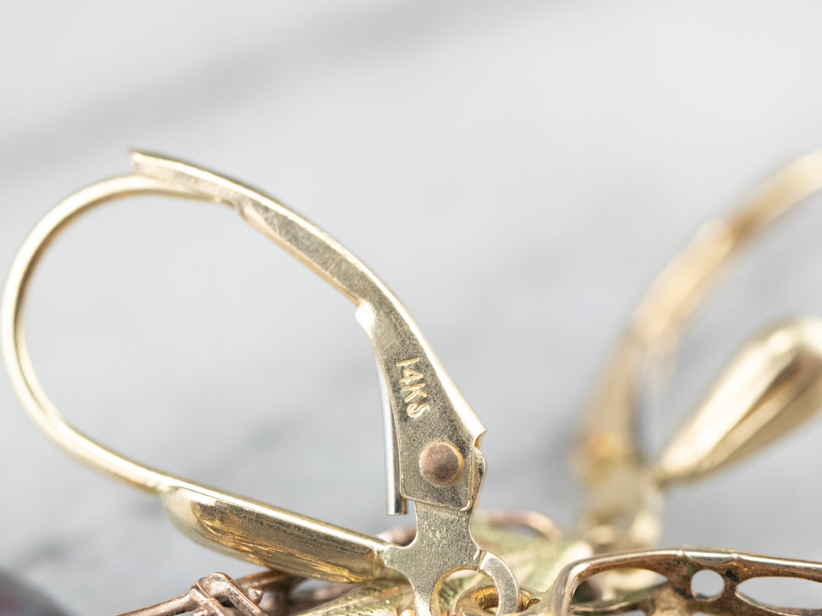 Garnet Gold Filigree Bar Drop Earrings