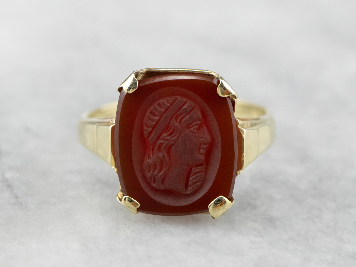 Retro Carnelian Cameo Gold Ring
