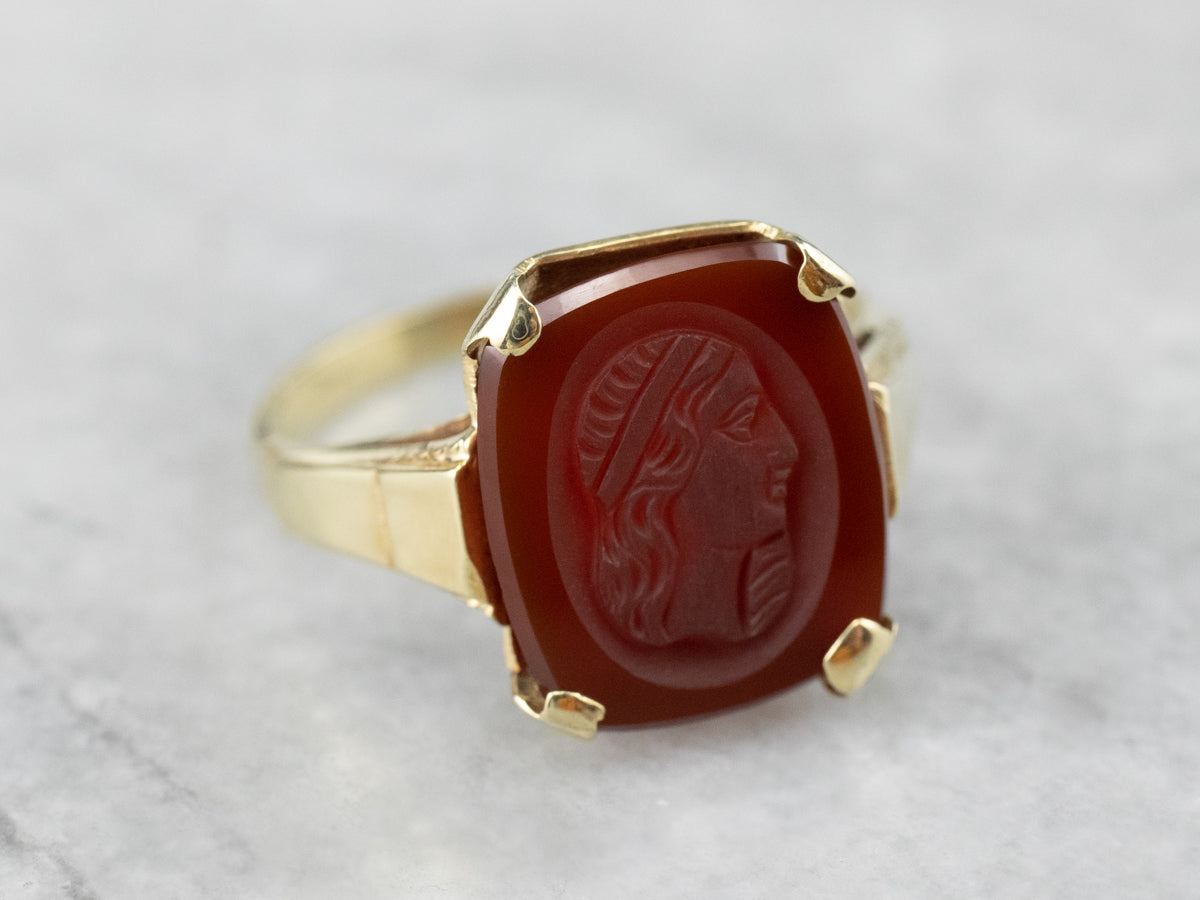 Retro Carnelian Cameo Gold Ring