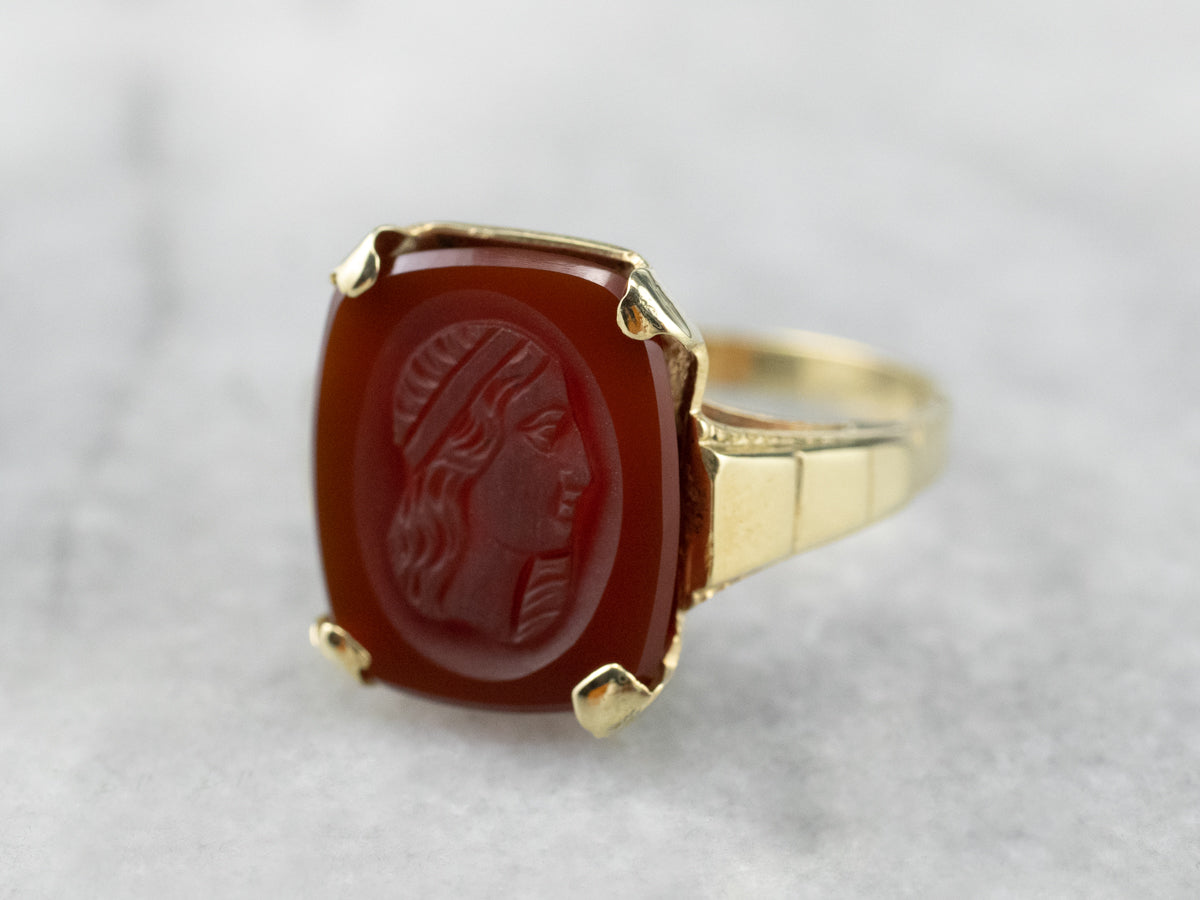 Retro Carnelian Cameo Gold Ring