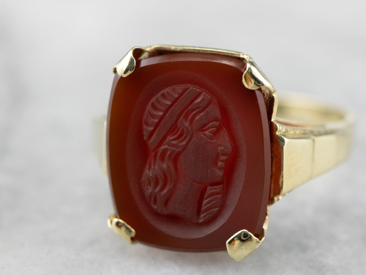 Retro Carnelian Cameo Gold Ring
