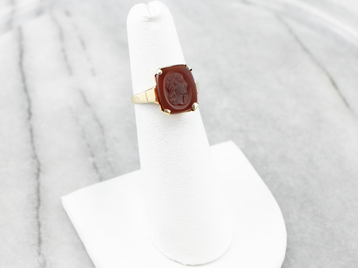 Retro Carnelian Cameo Gold Ring