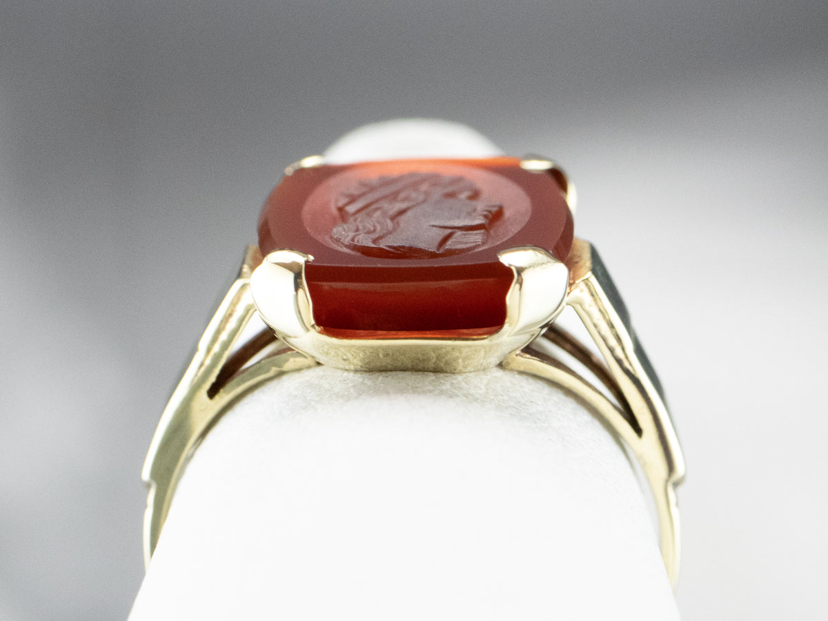 Retro Carnelian Cameo Gold Ring