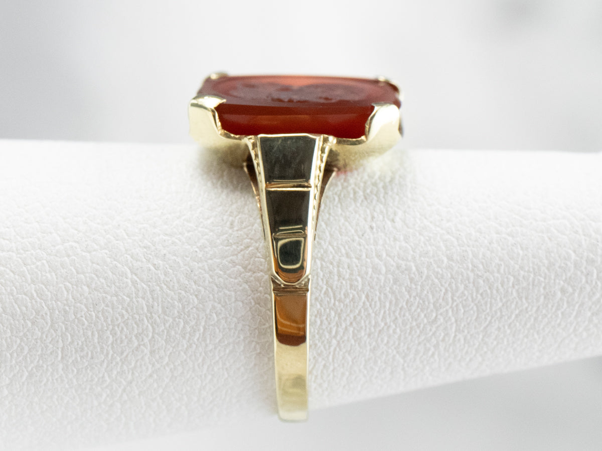 Retro Carnelian Cameo Gold Ring