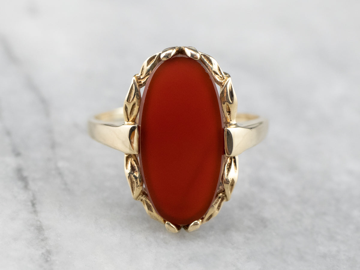 Retro Carnelian Gold Botanical Dinner Ring