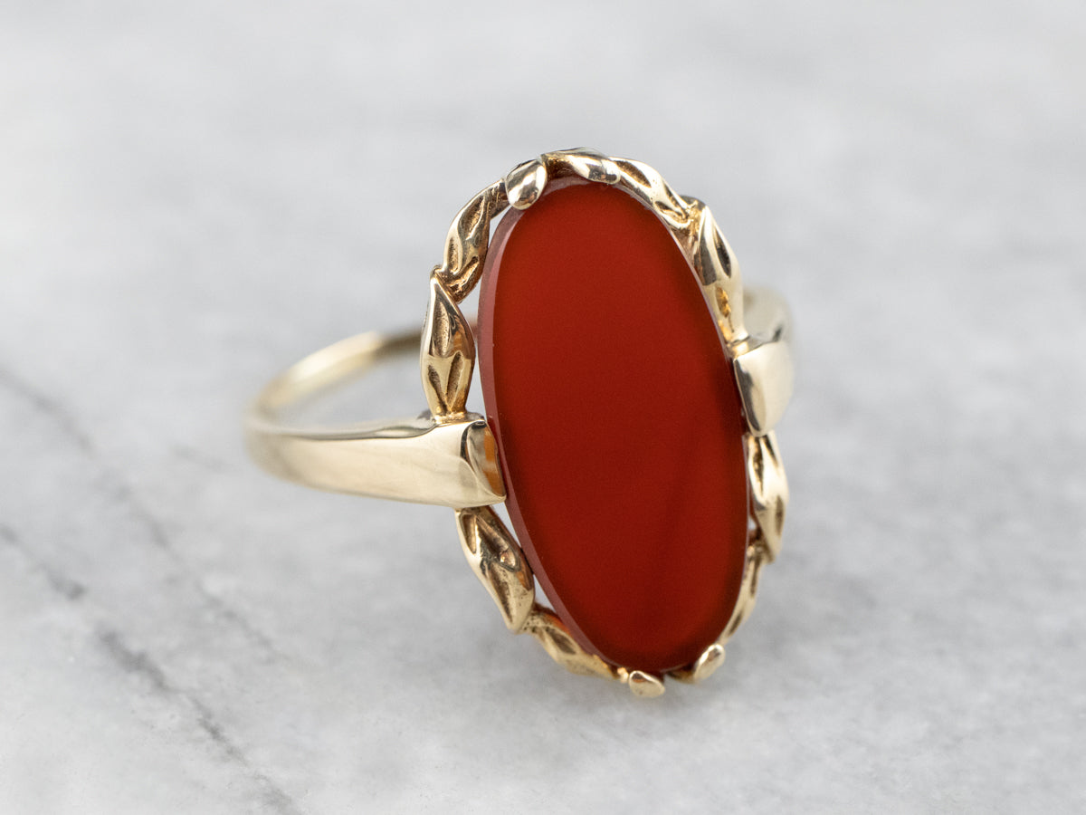 Retro Carnelian Gold Botanical Dinner Ring