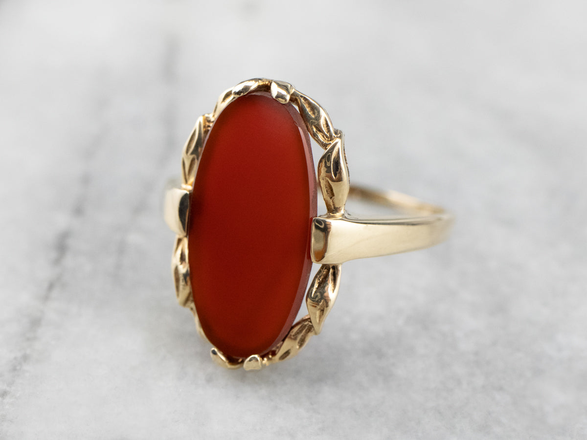 Retro Carnelian Gold Botanical Dinner Ring