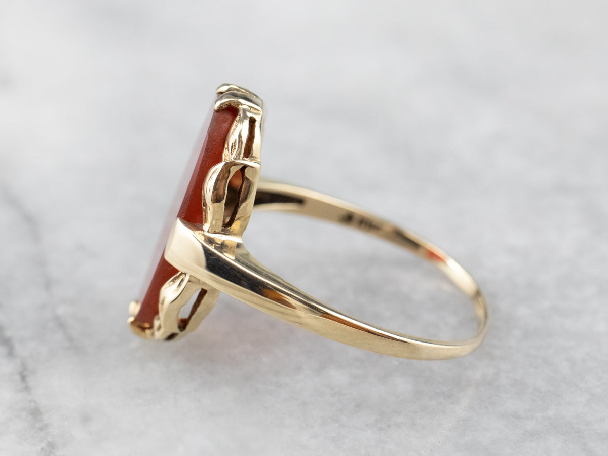 Retro Carnelian Gold Botanical Dinner Ring