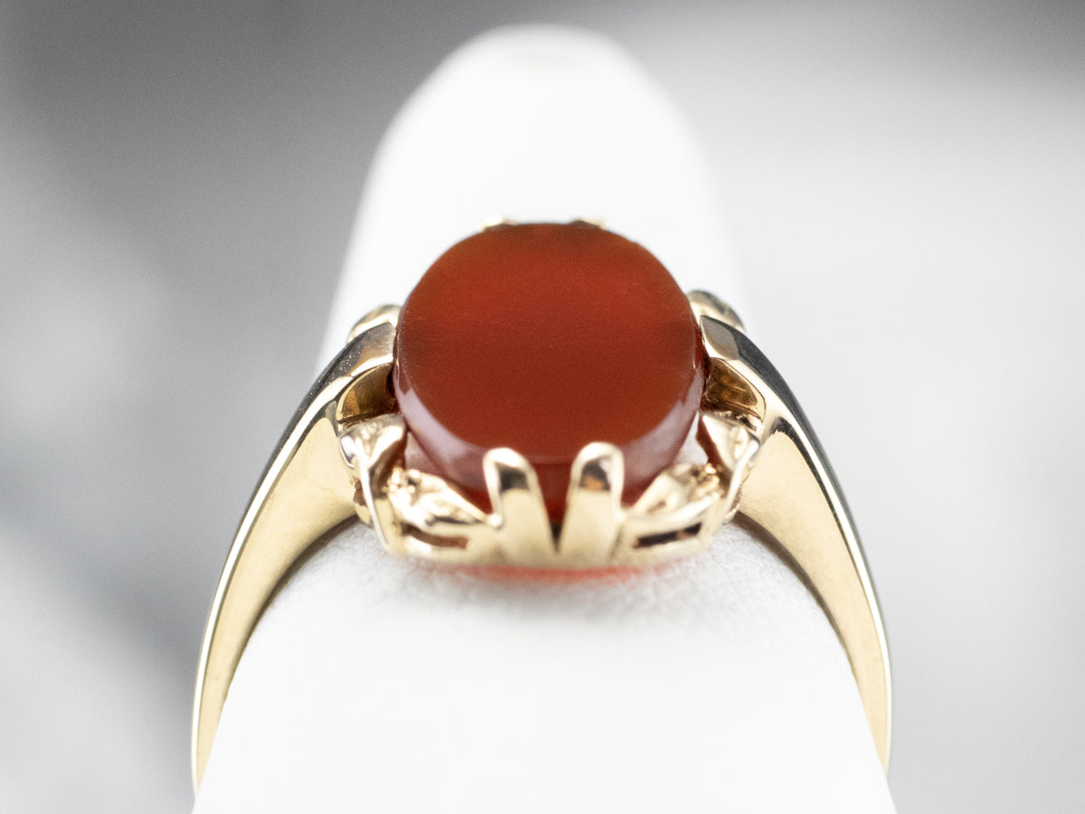 Retro Carnelian Gold Botanical Dinner Ring