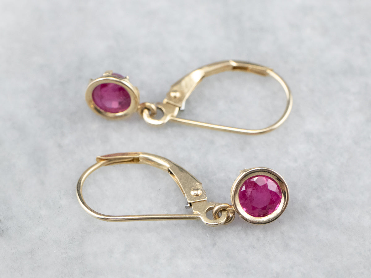 Yellow Gold Ruby Drop Earrings