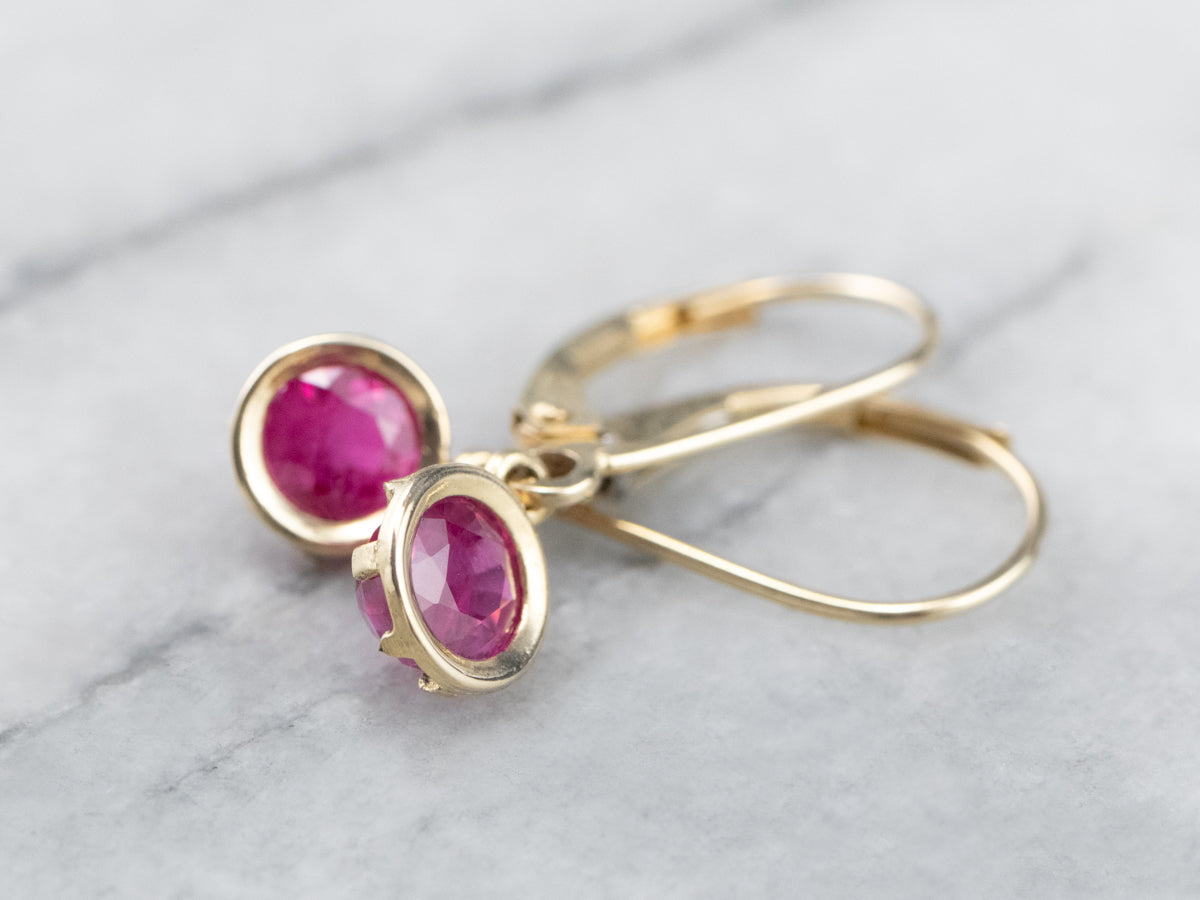 Yellow Gold Ruby Drop Earrings