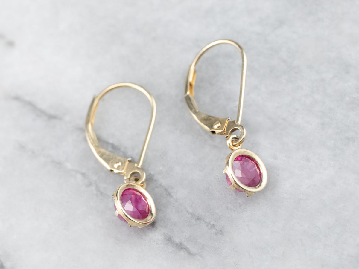 Yellow Gold Ruby Drop Earrings