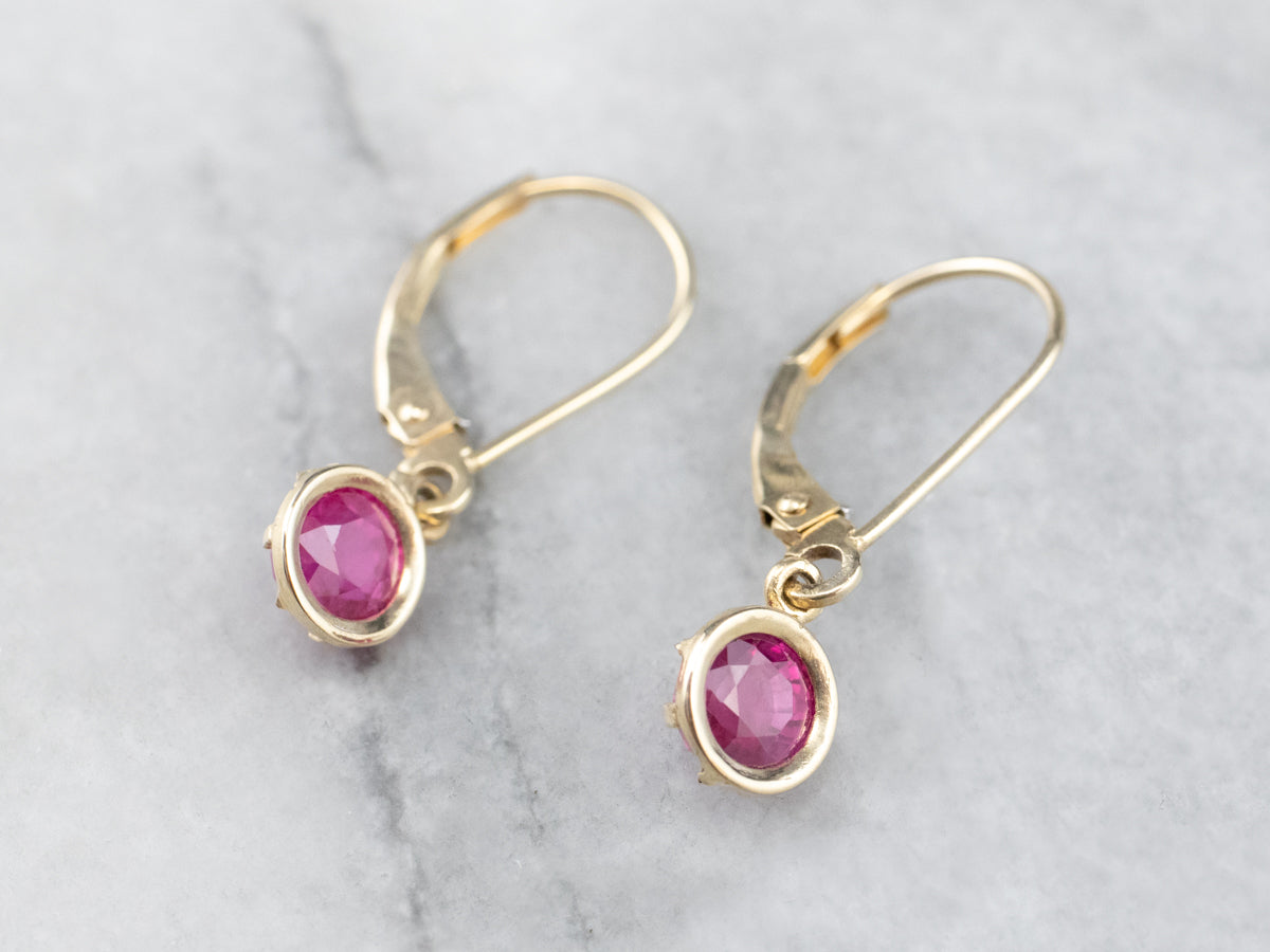 Yellow Gold Ruby Drop Earrings
